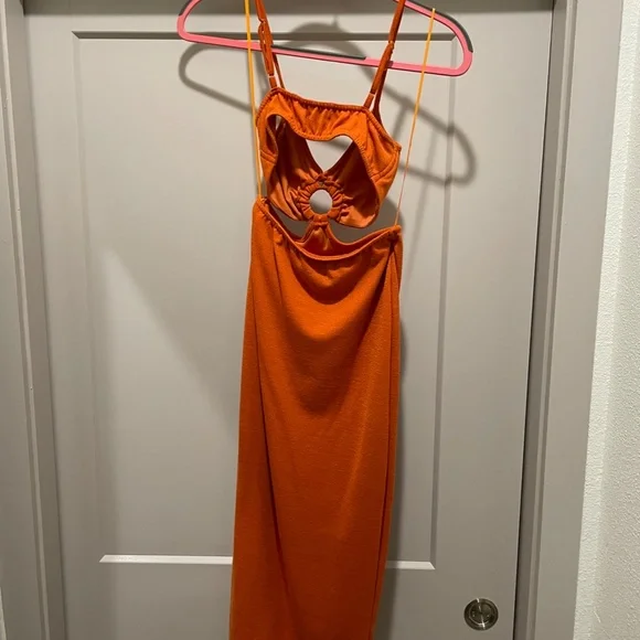Rust Orange Cutout Midi Dress - Picture 4 of 6